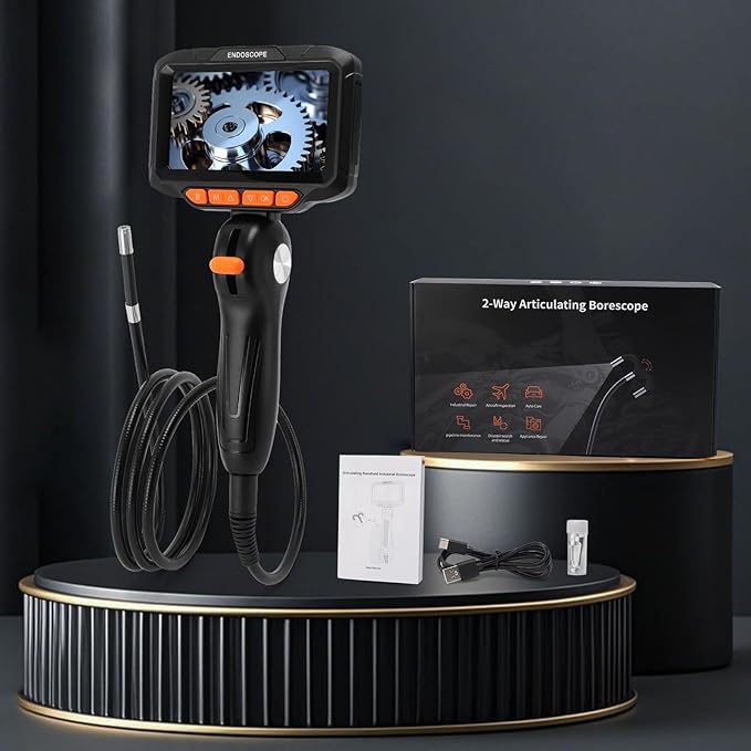 Upgraded Articulating Borescope with Light, 5'' 1080P HD Display Industrial Endoscope Inspection Camera, for Wall Automotive Engine Inspect, Snake Camera for Automotive HVAC and Industrial Mechanics