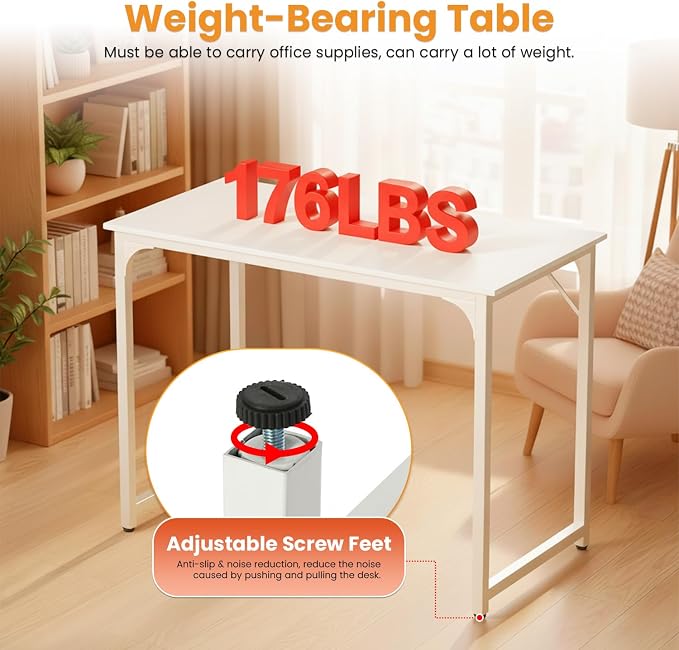 PayLessHere | 39 Inch Computer Desk | White | Office Desk - Image 7