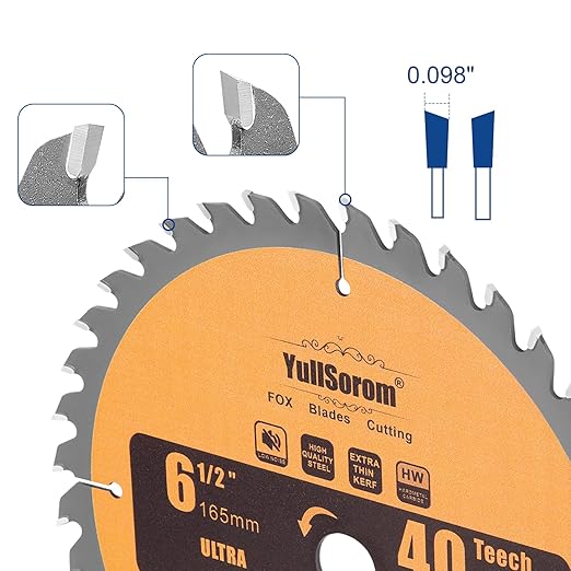 6-1/2 inch Circular Saw Blade 40T 60T Combo Pack with 5/8" Arbor，Ultra Fine Finish for Wood Cutting, Thin-Kerf (6-1/2 Inch 60T+40T)