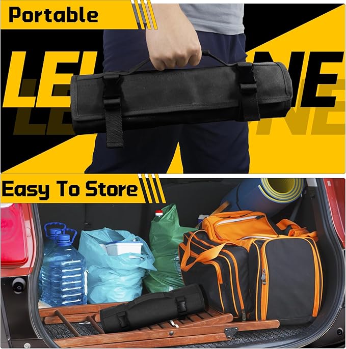 Wrench Roll 32 Pockets, Heavy-Duty 16 oz. Waxed Canvas Wrench Roll Up Bag Holds Wrench Wrap for Metric and SAE Wrenches, Wrench Pouch with Buckles and Handle, Sturdy Wrench Tool roll (Black)