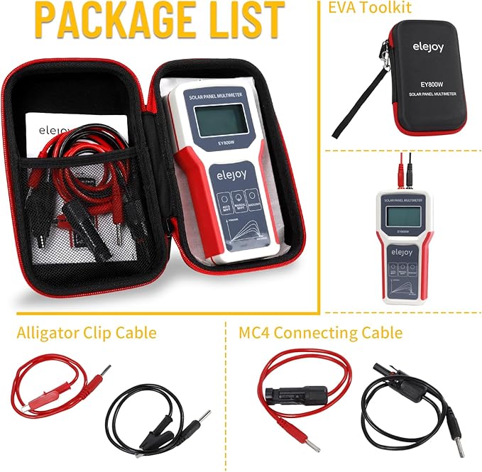 800W Solar Panel Tester, Digital PV Multimeter with Smart MPPT Tracer, 12-60V Voc, 0-35A Isc, Battery-Free, with LCD Display, MC4 & Alligator Clips, EVA Case for Solar Power Test