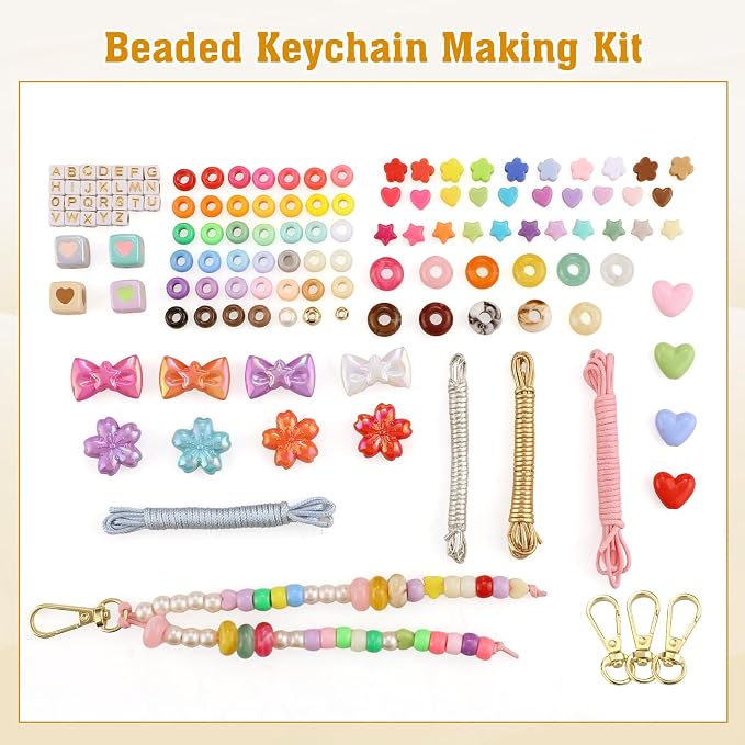 BESARME 372PCS Beaded Keychain Making Kit DIY Keychains Bag Charm Kit Colorful - Image 6