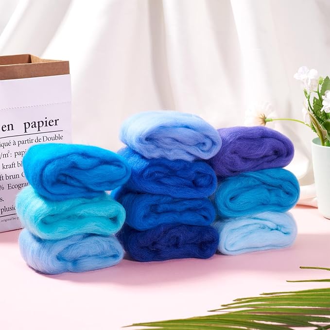 FASHEWELRY 1.76 OZ Wool Felt Kit Blue Theme Needle Felting Wool Roving 10 - Image 2