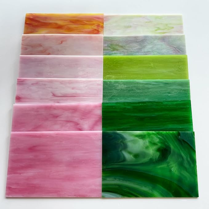 ILLUCKAI 12 Sheets Stained Glass Sheet Pink and Green Collection, 6 x 4 inch - Image 3