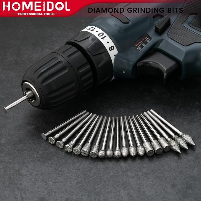 20PCS Stone Carving Set Diamond Burr Bits, HOMEIDOL Diamond Grinding Bits Suitable for Dremel, Polishing Kits Rotary Tools Accessories with 1/8" Shank for Carving, Engraving, Grinding, Stone, Glass