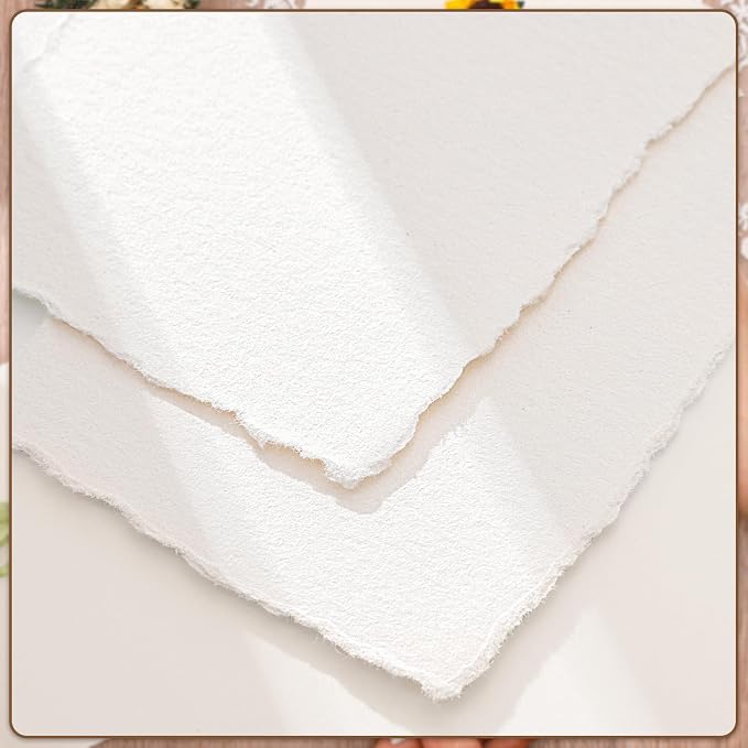 100 Sheets Deckled Edge Paper 2x3.5 inches, 160 GSM Handmade Paper, - Image 3