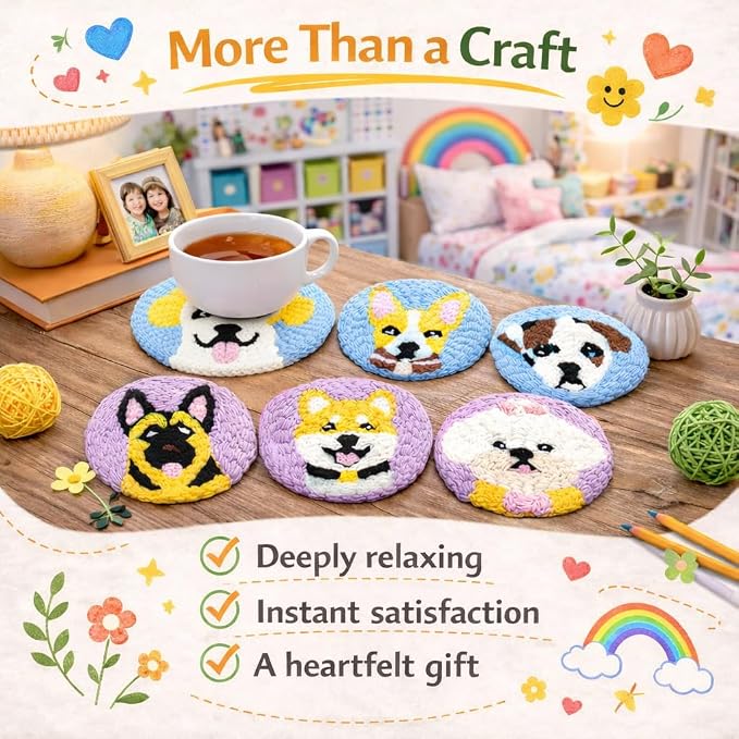 Punch Needle Coaster Kit for Adults Beginners, Easy Punch Embroidery Starter Set - Image 2
