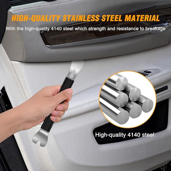 GOOACC 11PCS Trim Removal Tool Kit, Metal & Nylon Pry Tools Set for Car Door Panel, Dashboard, Audio, Clips, Fastener Remover w/Storage Box – Black