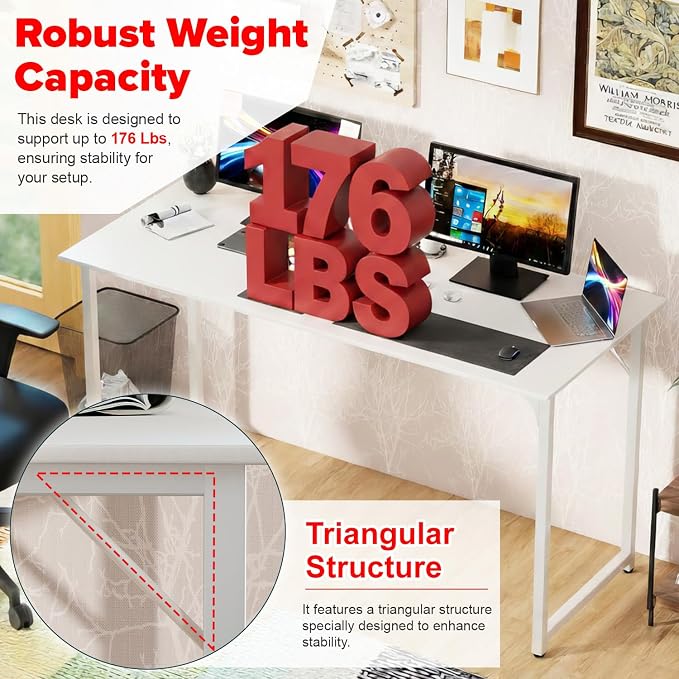 PayLessHere | 55 Inch Computer Desk | White | Office Desk - Image 6