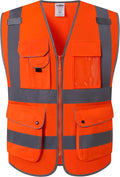 JKSafety 9 Pockets Class 2 High Visibility Zipper Front Safety Vest With Reflective Strips,Meets ANSI/ISEA Standards (150-Orange 3XL)