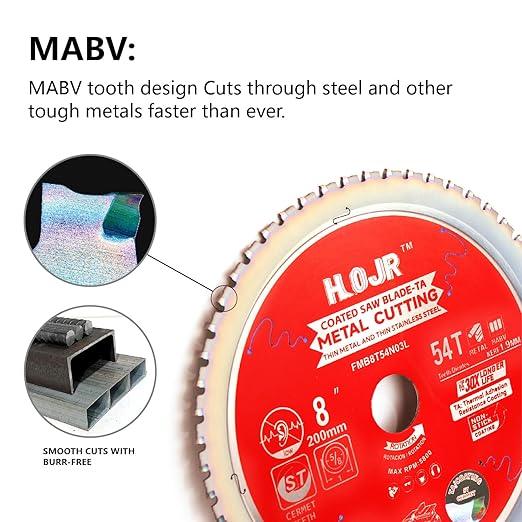 Metal Cutting Circular Saw Blade, Steel and Stainless Steel Cutting, The Cutting Head uses a Special Anti-Heat Sticking Coating with high Finish and Long Life, FMB 8 inch 54-Tooth 1" -TA