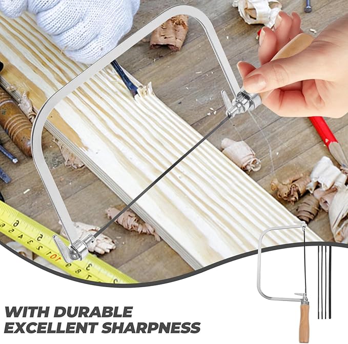 1 Set Woodworking Coping Saw U-Shaped Saw Mini Hand Coping Frame Small Carving Japanese Hand for Wood Board Plastic and Metal Cutting (With 4Pcs Replacement Blades)