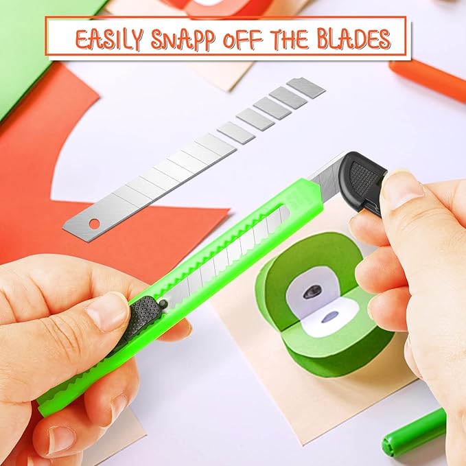 Box Cutter Retractable - 4 Pack - Premium Utility Knife - 9mm Wide Snap-Off Blades Razor Knife - Box Opener for Cutting Carboard, Boxes - Exacto Knife Box Knife for Home, Office, Craft Use
