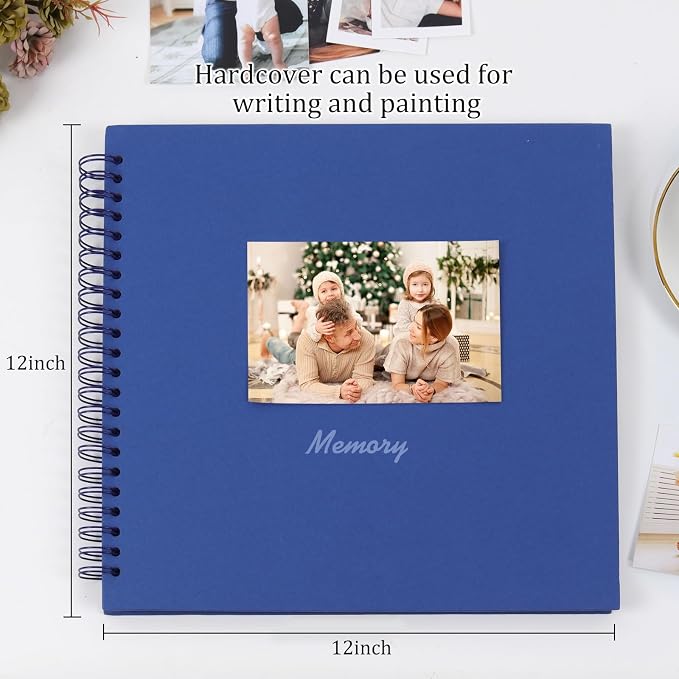 RECUTMS 12x12 Inch Scrapbook 60 Pages Kraft Paper DIY Journal Album Blue | - Image 3