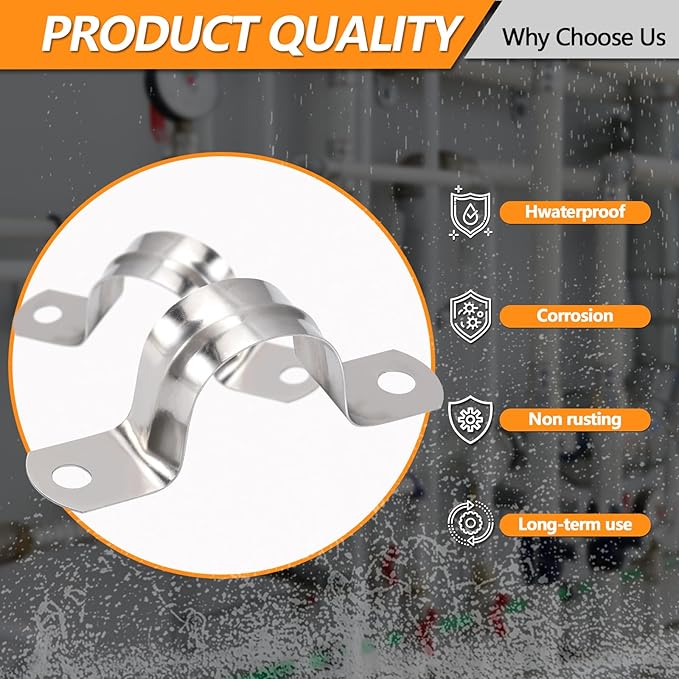 60PCS M25 Stainless Pipe Strap, 1 Inch Stainless Steel Conduit Clamps, 2 Hole Strap U Bracket Rigid Pipe Strap Metal U Clamp Conduit Strap Tension Clips U-tube Pipe Clamps（25mm）