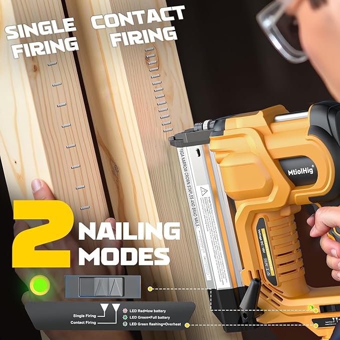 Cordless 2" Brad Nailer for Dewalt 20V Battery (No Battery), 2-in-1 Electric Nail Gun/Staple Gun, 18 Gauge Nail Gun Battery Powered with 1000 Nails for Wood Carpentry, Adjustable Depth, 2 Modes