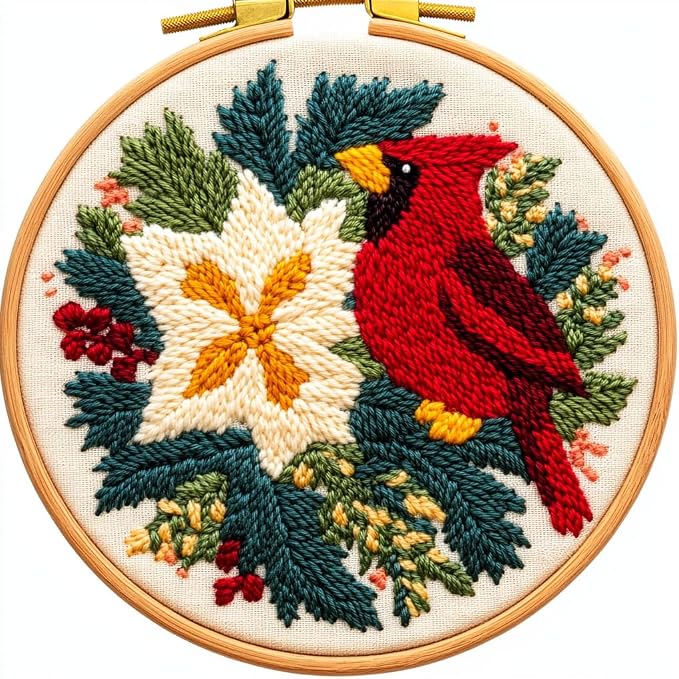 DIY Punch Needle Kits Christmas Flowers Cardinal Bird by Unknown