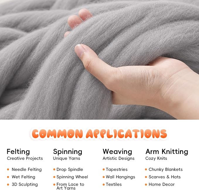 3.53oz Wool Roving: Needle Felting Wool White Roving Wool Felting Supplies Pure - Image 4