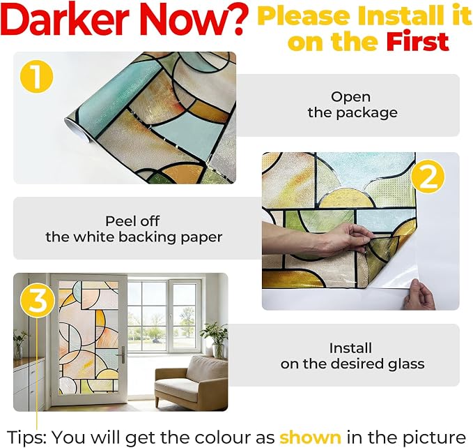 OHTMERU 3D Stained Glass Window Privacy Film, Heat Control UV Blocking Static - Image 6