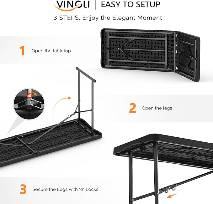 VINGLI 6 FT Narrow Folding Table, Tabletop Folded in Half, Home Work - Image 2