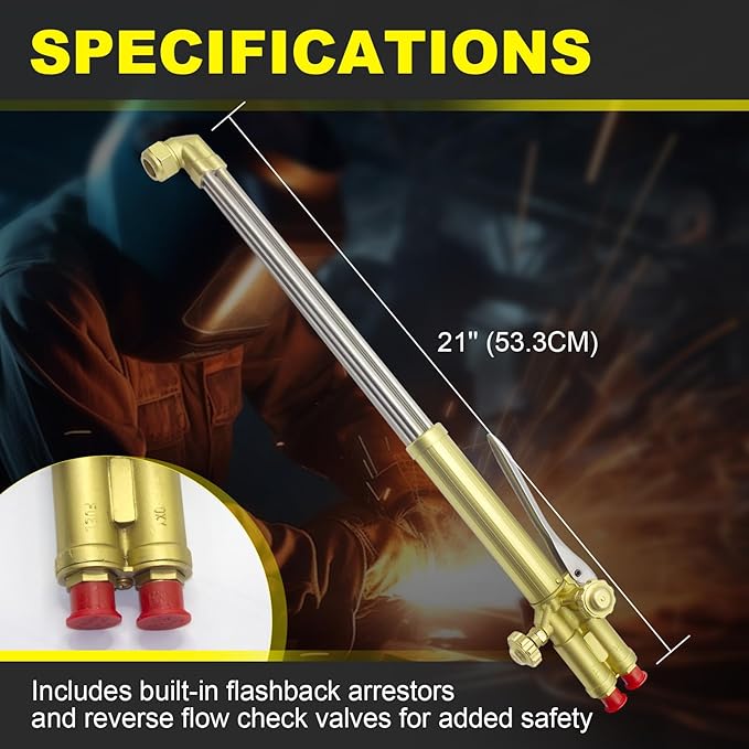 900FC Type Straight Cutting Torch, 21 Inch Oxygen Acetylene Cutting Torch with 1-101 Cutting Tip, Built-in Flashback Arrestors and Check Valves, Straight Cutting Outfit