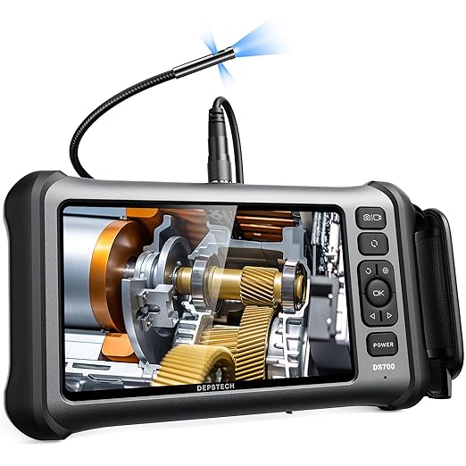 DEPSTECH Endoscope, 7'' IPS Screen Borescope Camera with Light, Triple-Lens Inspection Camera with Sound Recording, 1080P HD 7.9 mm Snake Camera, 16.5ft Gooseneck Camera for Automotive Wall Pipe HVAC