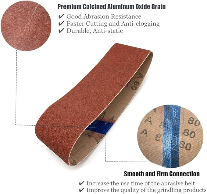 3 x 21-Inch Sanding Belts for Belt Sander 3x21,6 Each of 40 80 120 240 Grits Aluminum Oxide Abrasive Sandpaper, 24 Pack