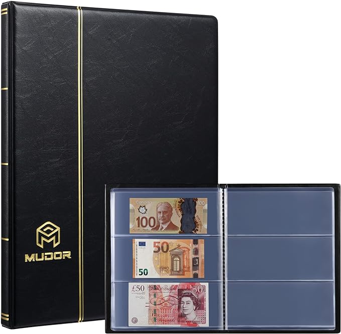 MUDOR Currency Album, 60 Pockets Banknote Collection Book by MUDOR