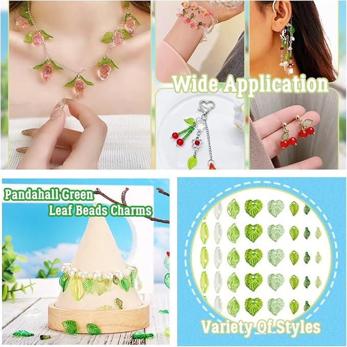Pandahall 320 Pcs Green Acrylic Leaf Beads Transparent Maple Leaves Pendants - Image 4