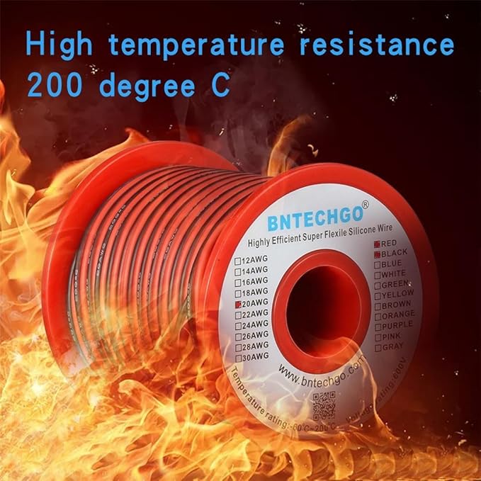BNTECHGO 20 Gauge Flexible 2 Conductor Parallel Silicone Wire Spool Red Black High Resistant 200 deg C 600V for Single Color LED Strip Extension Cable Cord,Model,50ft Stranded Tinned Copper Wire