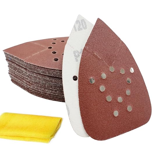 S&F STEAD & FAST Mouse Sander Pads 120 Grit 50 Pack, Mouse Sandpaper for Black and Decker Sander, 12 Hole Hook and Loop Sanding Pads, Detail Palm Sand Paper Set with Tack Cloth