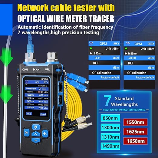 NOYAFA NF-8508 Network Cable Tester with Optical Power Meter VFL, RJ11 RJ45/PoE Tester/CAT5 CAT6/length Measurement, Telephone line Trace Meter with Headset, Network Tools