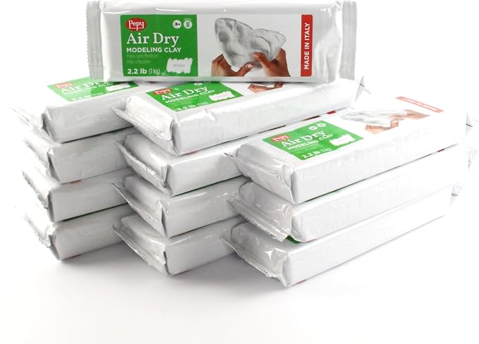 Pepy Premium European Air Dry Modeling Clay White 2.2 lb Box of 12 Bars by Pepy