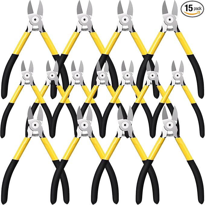 Lasnten Wire Cutters Precision Cutting Pliers Side Diagonal Cutters Small Wire Clippers with Nonslip Handle DIY Jewelry Making Crafting Model Kits(8 Pcs 6 Inch,7 Pcs 5 Inch,Yellow Black)