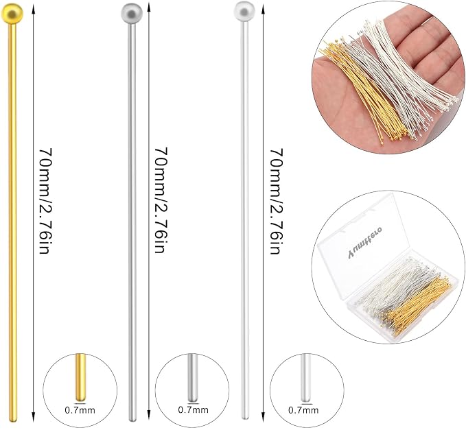210 Pcs 70mm/2.76 Inch 21 Gauge Ball Pins - Image 2