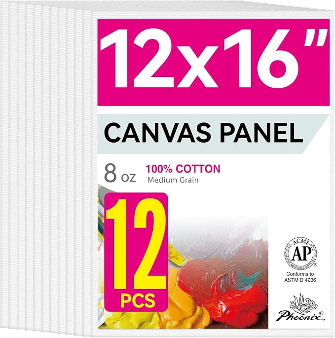 PHOENIX Painting Canvas Panels 12x16 Inch, 12 Value Pack - 8 Oz Triple Primed by PHOENIX