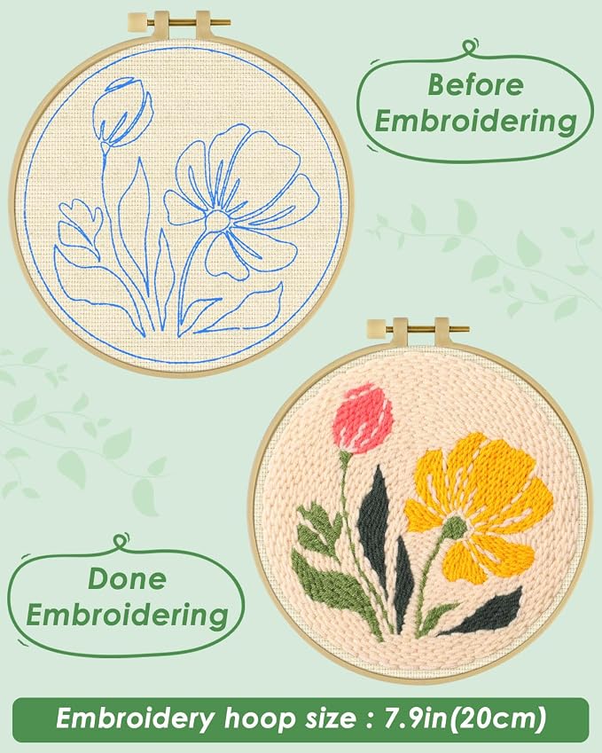 ERKOON Punch Needle Kit Adults Beginners, DIY Easy Floral Embroidery Set - Image 3
