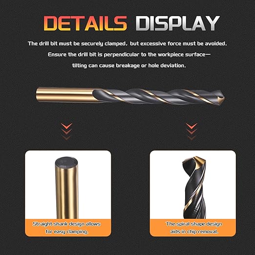 Drill Bit, 10.5mm Cutting Diameter, 4341 HSS Gold and Black 118° Cutting Angle Number Jobber Bits - (Applications: for Drilling Soft Metal Plastic Wood), 1-Pieces