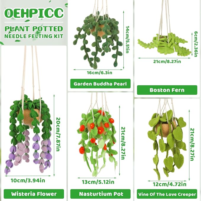 OEHPICC Needle Felting Kit, 5 Pack Hanging Plants Needle Felt Beginner Kit | - Image 2