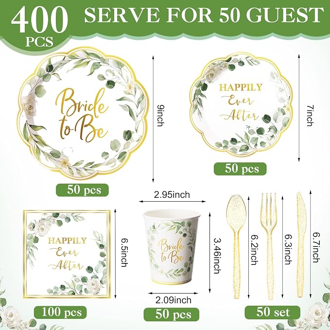 Pickmesh 400 Pcs Sage Green Bridal Shower Party Supplies Eucalyptus Leaves - Image 2