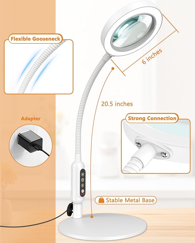 30X 10X Magnifying Glass with Light and Stand, 5 Color Modes Stepless Dimmable - Image 7