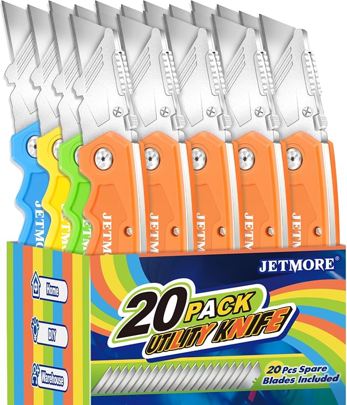 JETMORE 20 Pack Folding Utility Knife, Utility Knives by Jetmore
