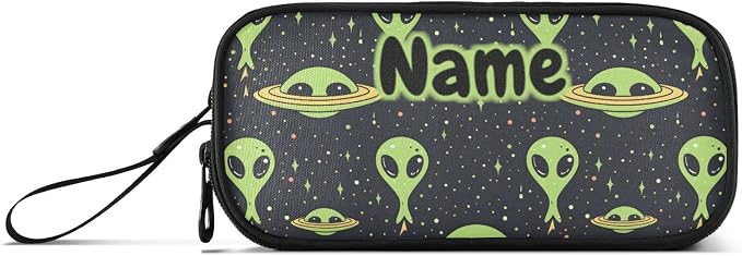 Custom Green Aliens Space Pencil Case Box Boys Girls Personalized Name Large - Image 6