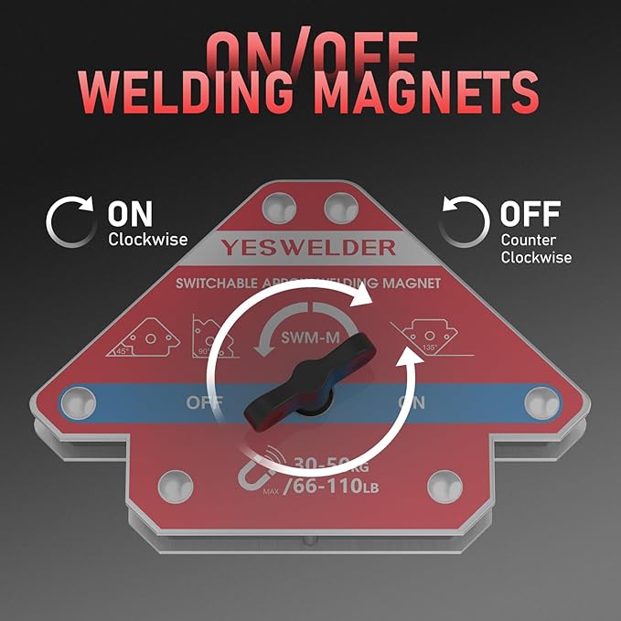 YESWELDER Switchable Arrow Welding Magnet 2 Pieces 66-110LBs On/Off Switch Arrow Magnetic Welding Holder