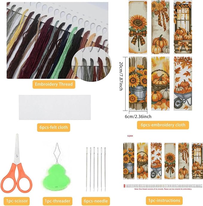 YERUOUIU 6 PCS Fall Cross Stitch Bookmark Kit - Image 2