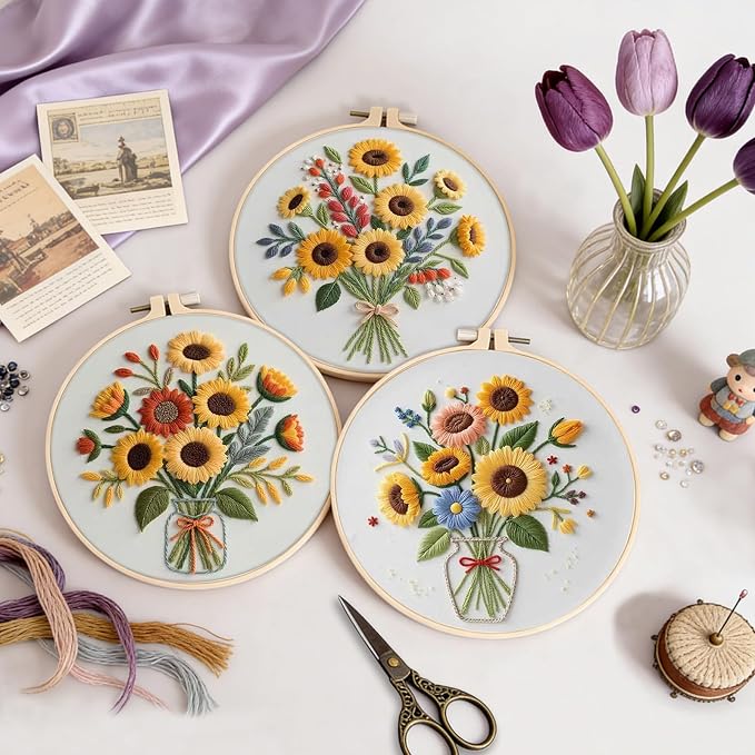 Uniartfy 3 Sets Sunflower Embroidery Kits - Image 5