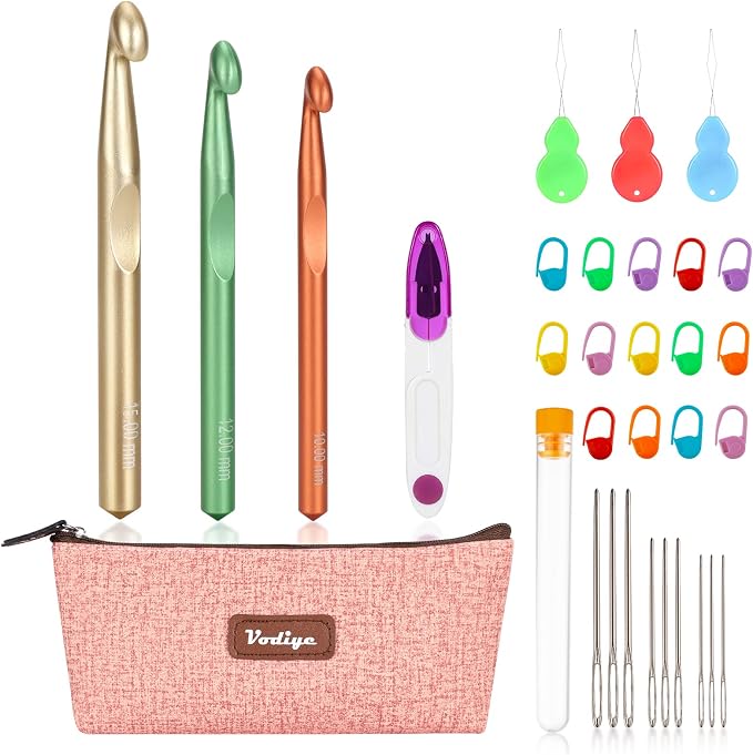 Vodiye 3 Sizes Large Crochet Hooks 10-15mm, Ergonomic Crochet Hook Set by Vodiye