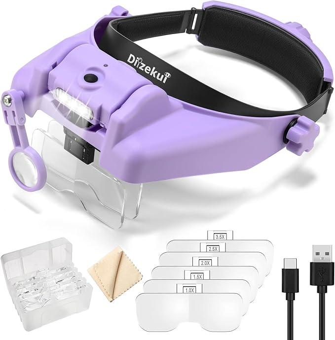 Headband Magnifying Glass with Light, Rechargeable Head Magnifying Glasses 1X by MagnifyingGlasswithLight