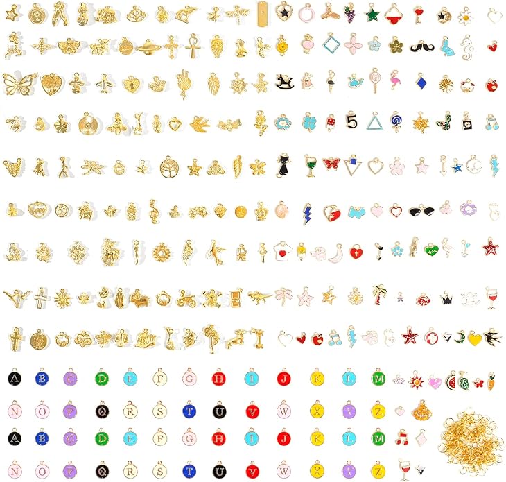 352 Pcs Assorted Charms for Jewelry Making, Mixed Enamel KC Gold Alloy Letter by Unknown