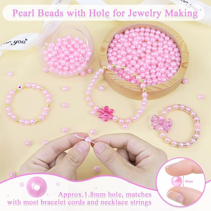 DUQGUHO Pink Pearl Beads for Crafts 8mm Plastic Pearl Beads - Image 4